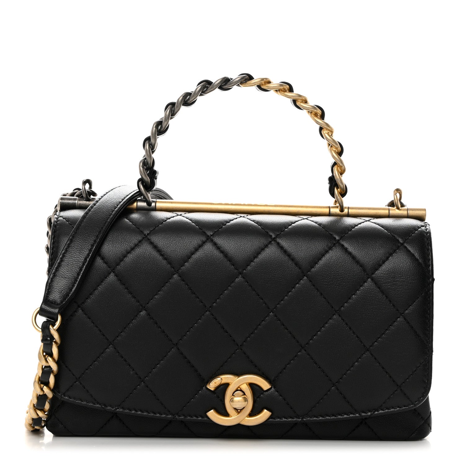 Chanel Lambskin Quilted La Parisienne Top Handle Flap Black 1 of 10