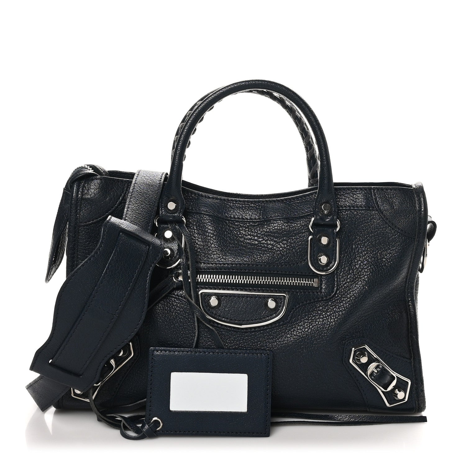 Balenciaga Chevre Silver Metallic Edge Hardware S City Bleu Nuit Dark Sea 3 of 11