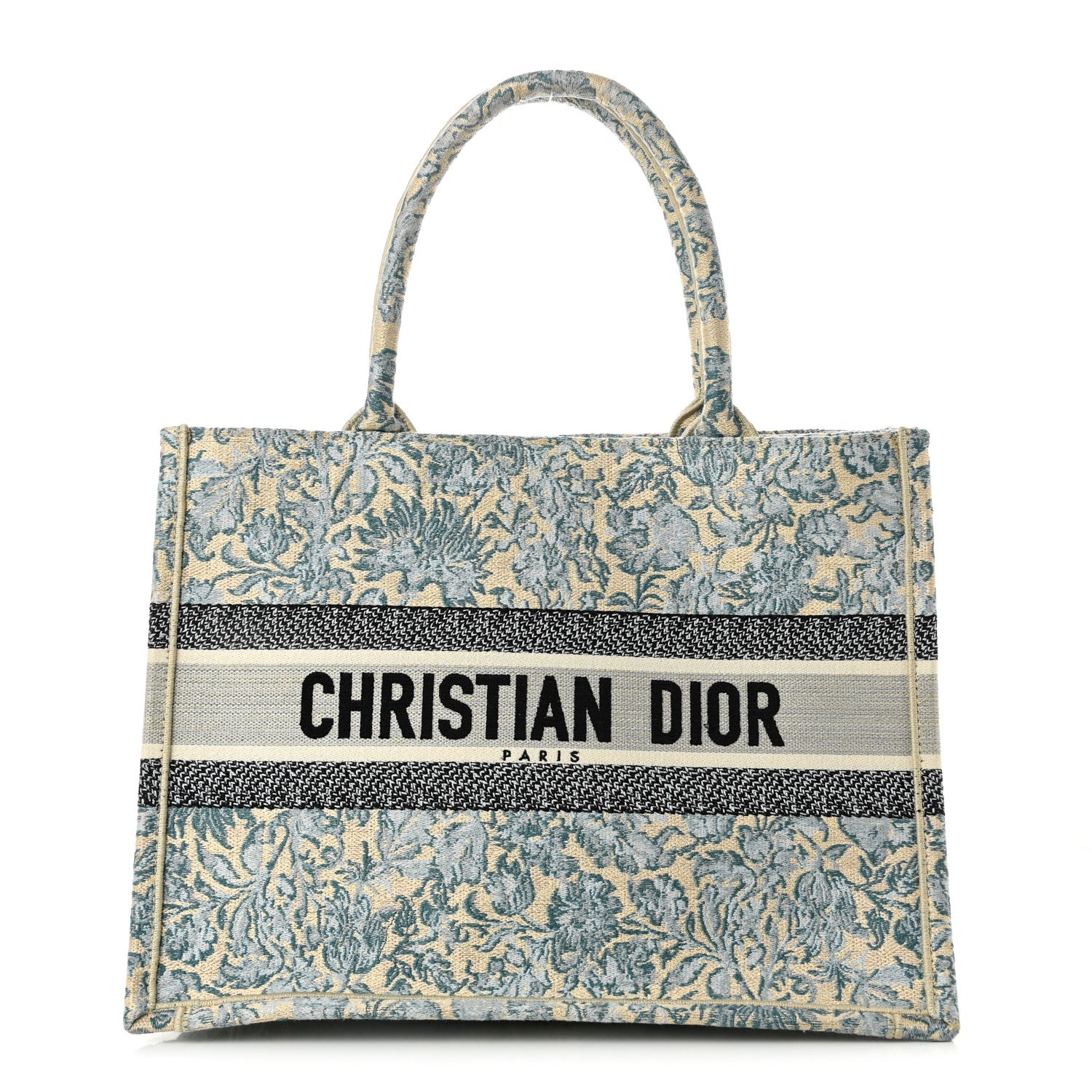 Christian Dior Canvas Embroidered Medium Brocart Book Tote Metallic Blue 1 of 10