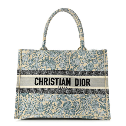 Christian Dior Canvas Embroidered Medium Brocart Book Tote Metallic Blue 1 of 10
