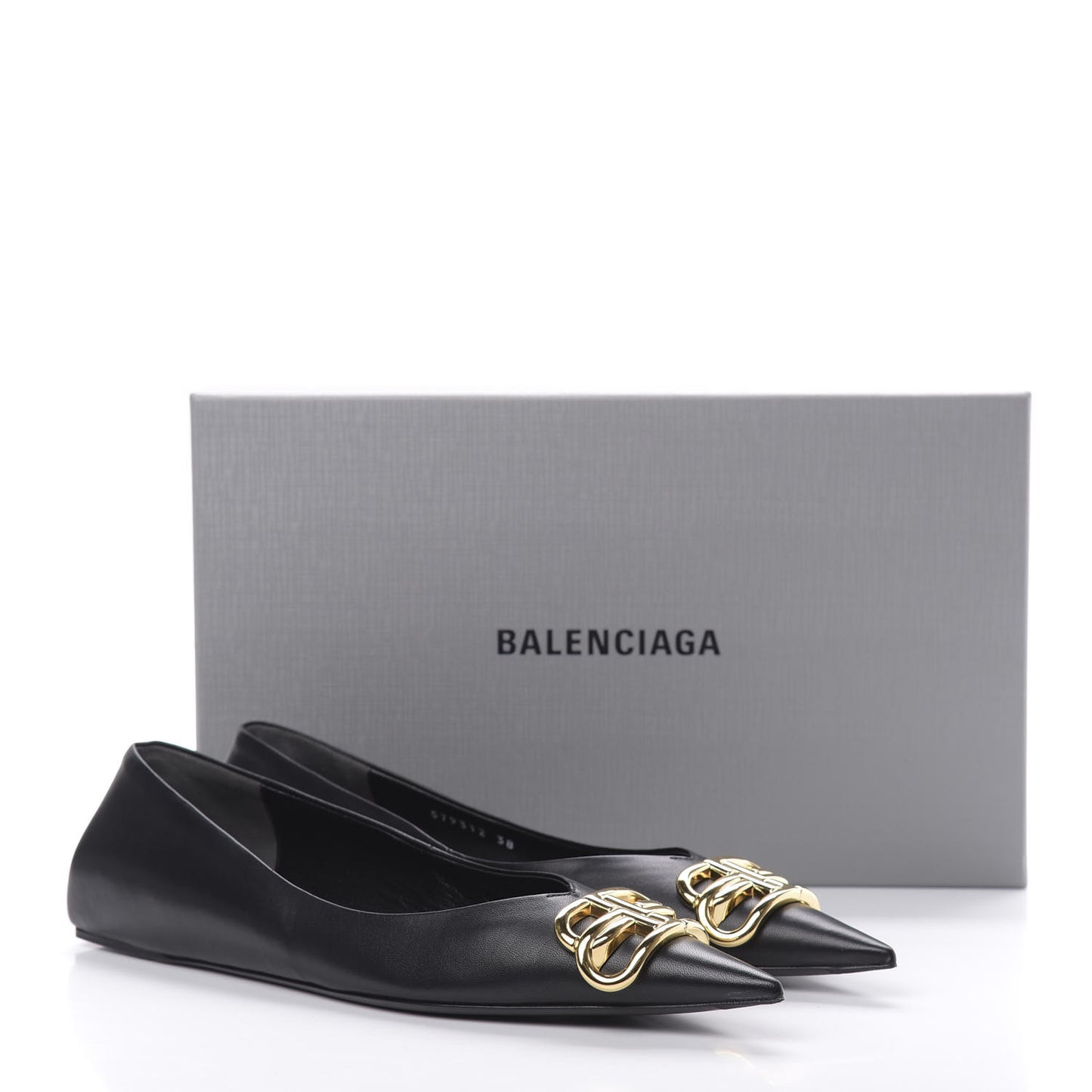 Calfskin BB Knife Pointy Toe Ballerina Flats 38 Black