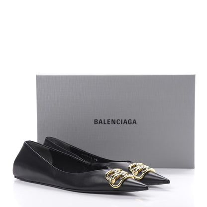Balenciaga Calfskin BB Knife Pointy Toe Ballerina Flats 38 Black 11 of 12