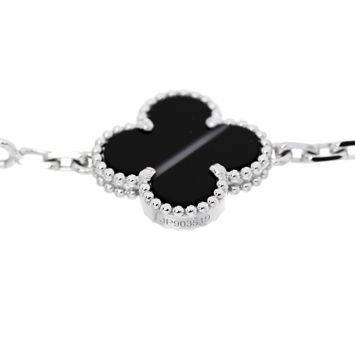 18K White Gold Veined Black Onyx 5 Motifs Vintage Alhambra Bracelet