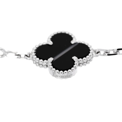 Van Cleef & Arpels 18K White Gold Veined Black Onyx 5 Motifs Vintage Alhambra Bracelet 3 of 5
