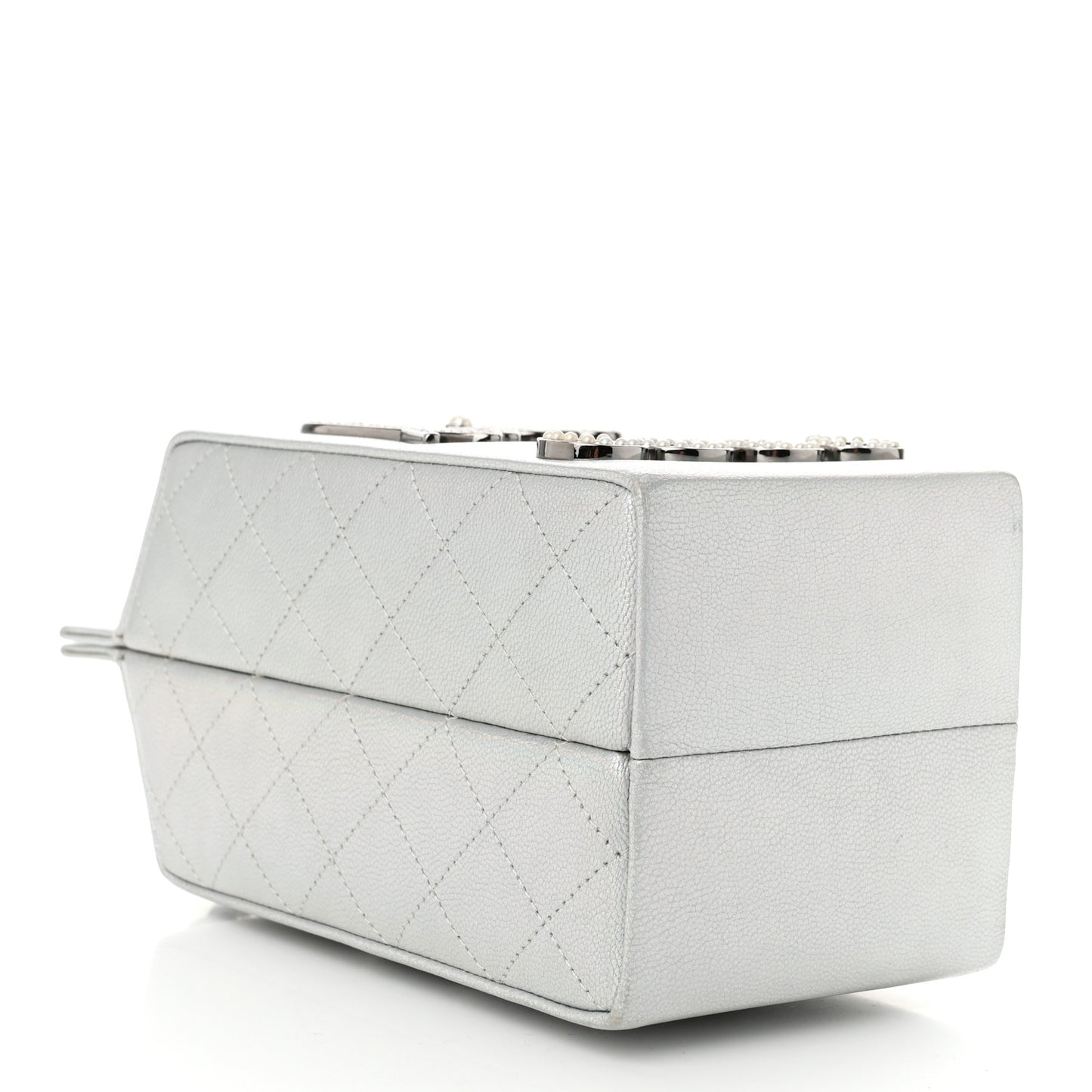 Metallic Goatskin Lait de Coco Milk Carton Bag Silver