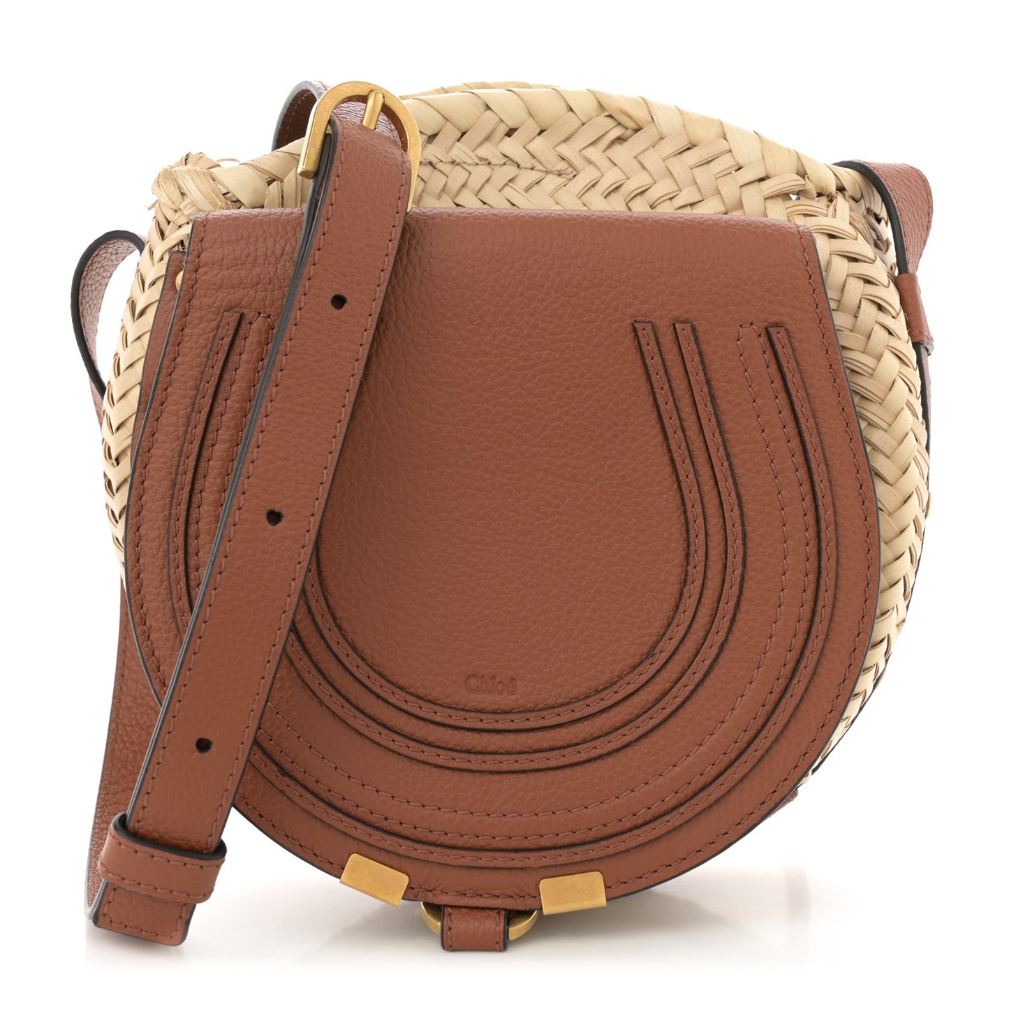Raffia Small Grain Calfskin Small Marcie Basket Crossbody Tan