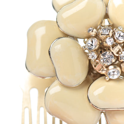 Chanel Resin Crystal CC Camellia Hair Comb Ivory 4 of 5