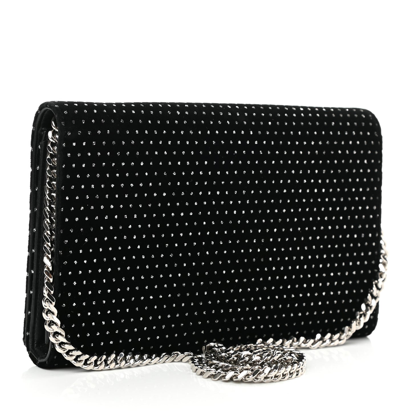 Velvet Crystal Monogram Chain Wallet Black