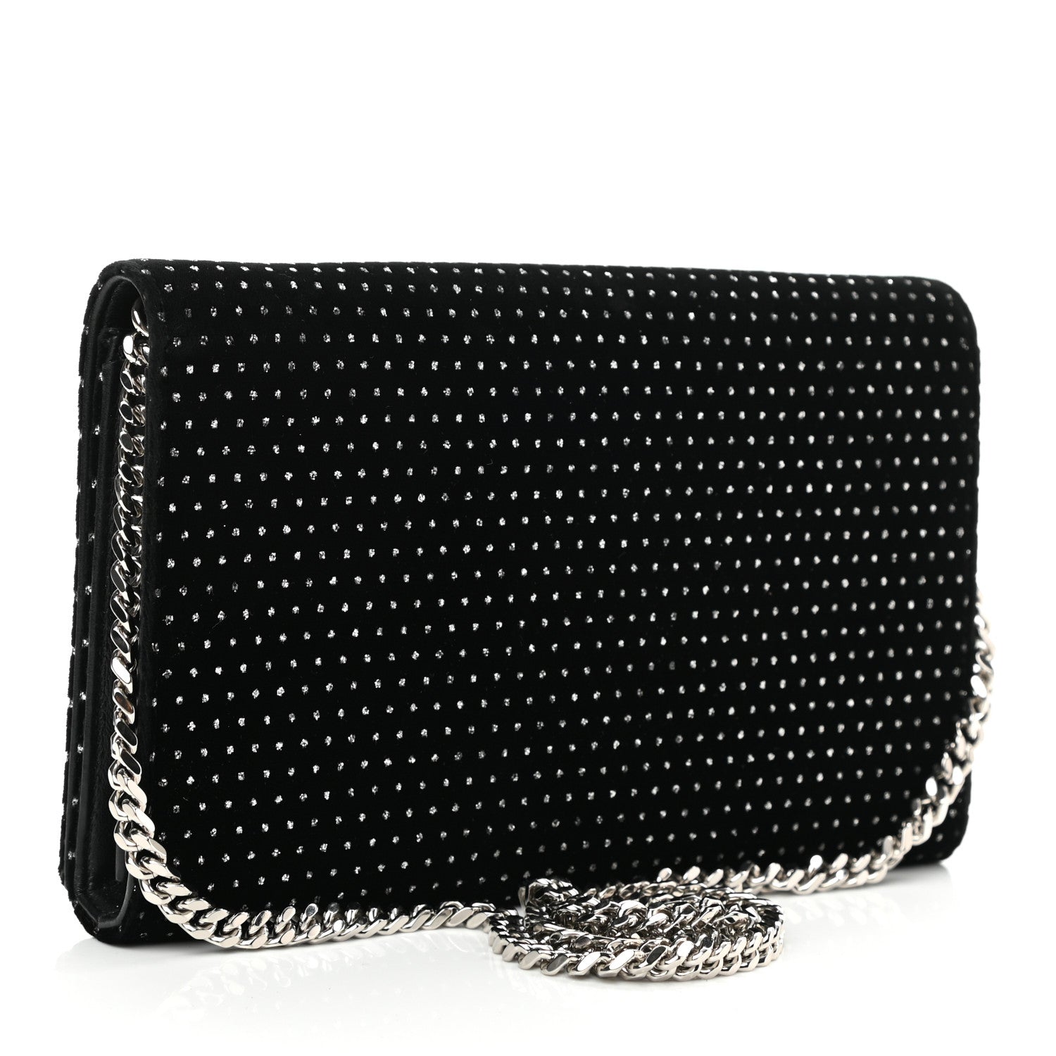 Saint Laurent Velvet Crystal Monogram Chain Wallet Black 3 of 10