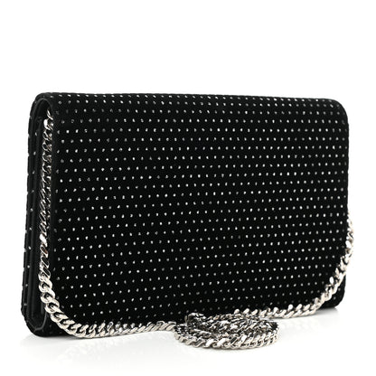 Saint Laurent Velvet Crystal Monogram Chain Wallet Black 3 of 10
