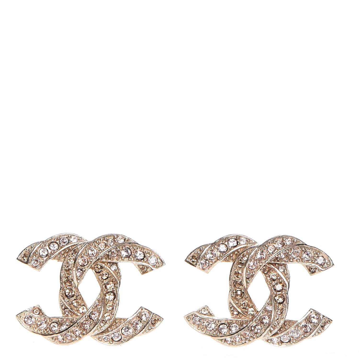 Chanel Crystal Twisted CC Earrings Light Gold Pale Pink 1 of 5