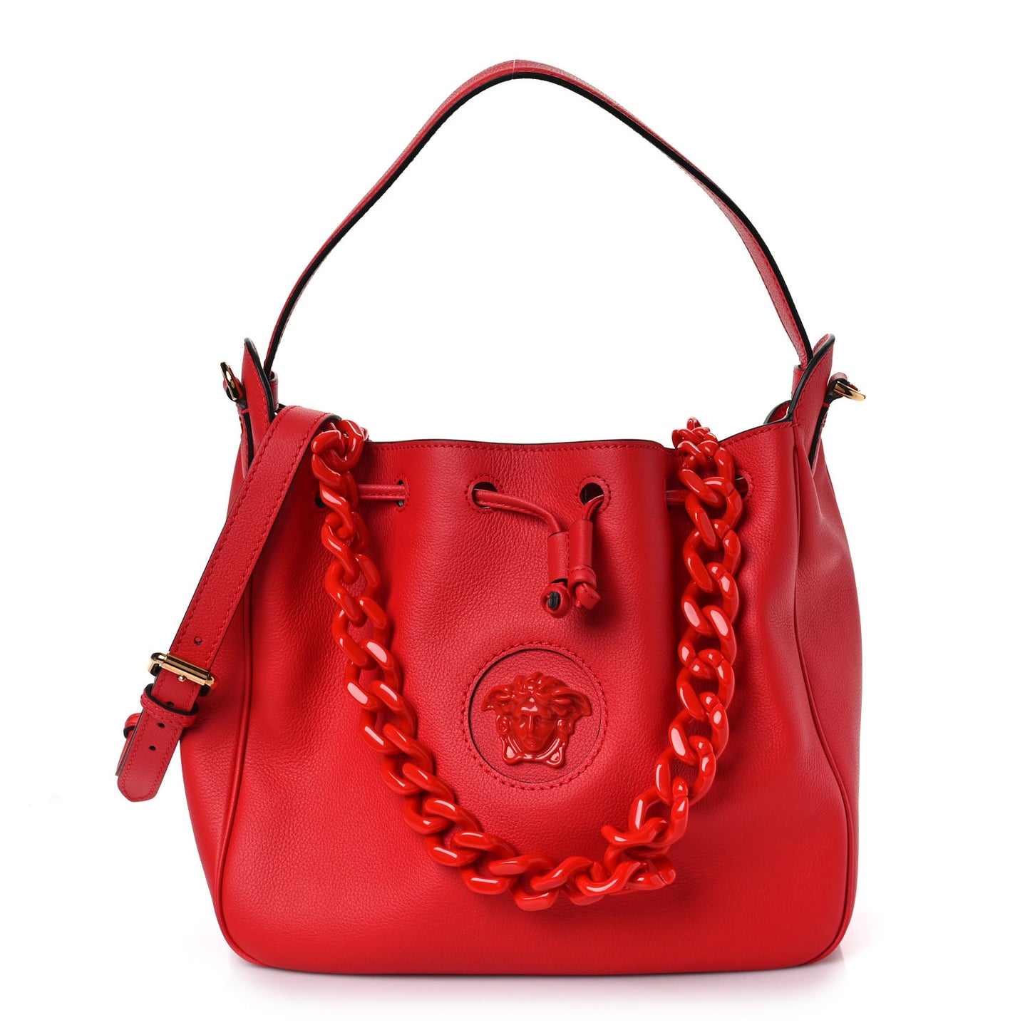 Grained Calfskin La Medusa Bucket Bag Red