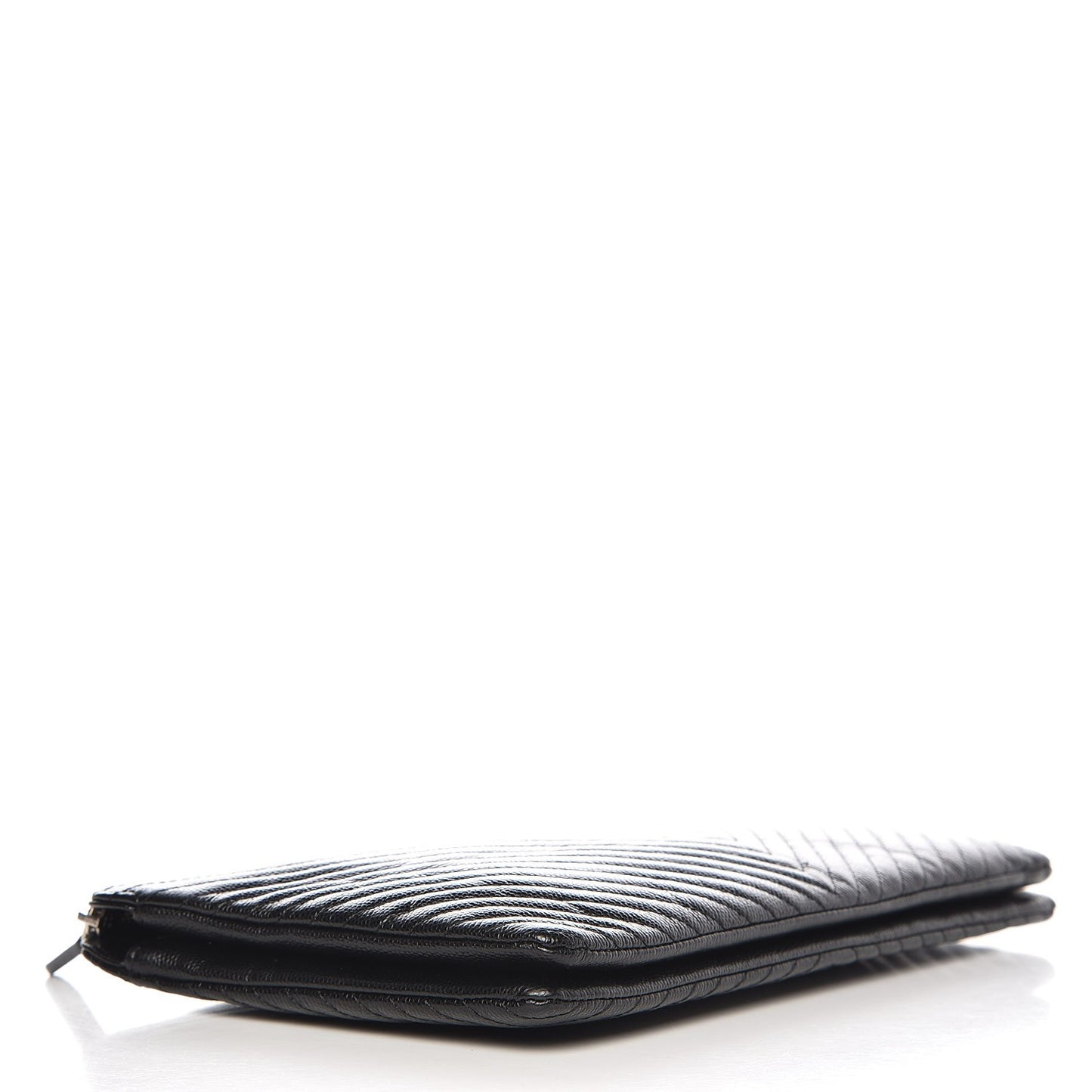 Caviar Chevron Quilted Large Zipped Clutch Black