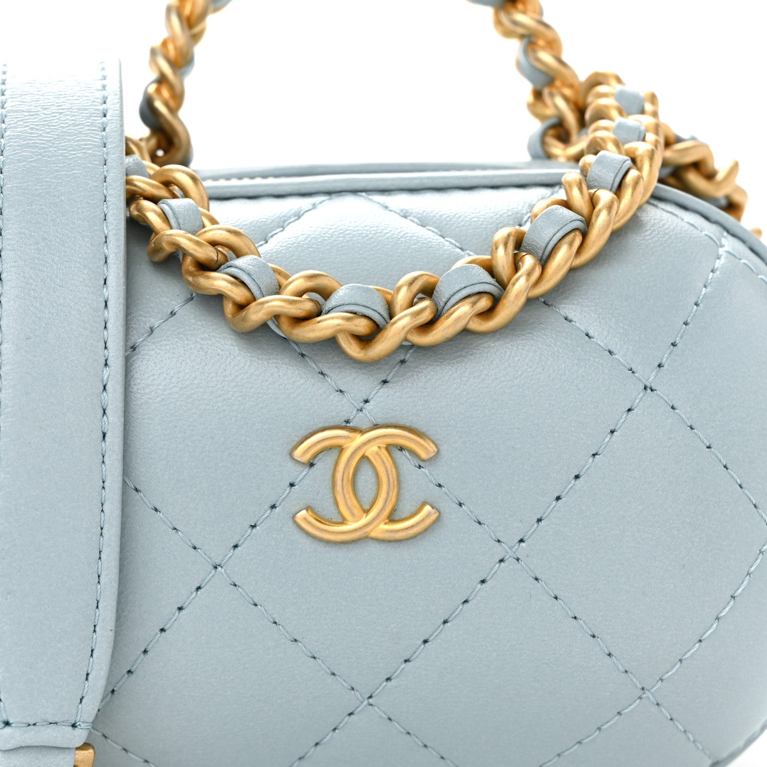 Chanel Lambskin Quilted CC Bubble Vanity Case With Chain Light Blue 8 of 10