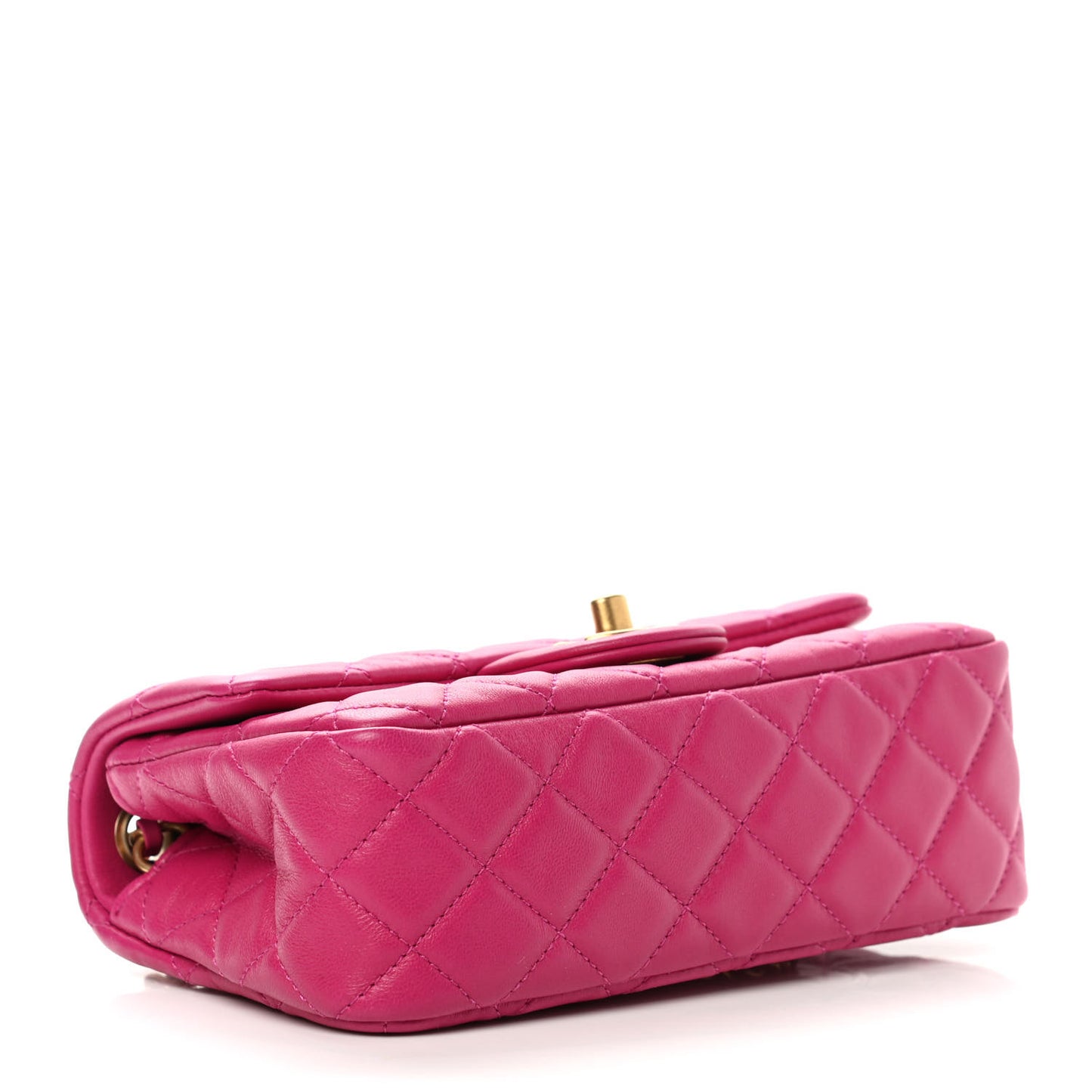Lambskin Quilted Mini Rectangular Pearl Crush Flap Fuchsia