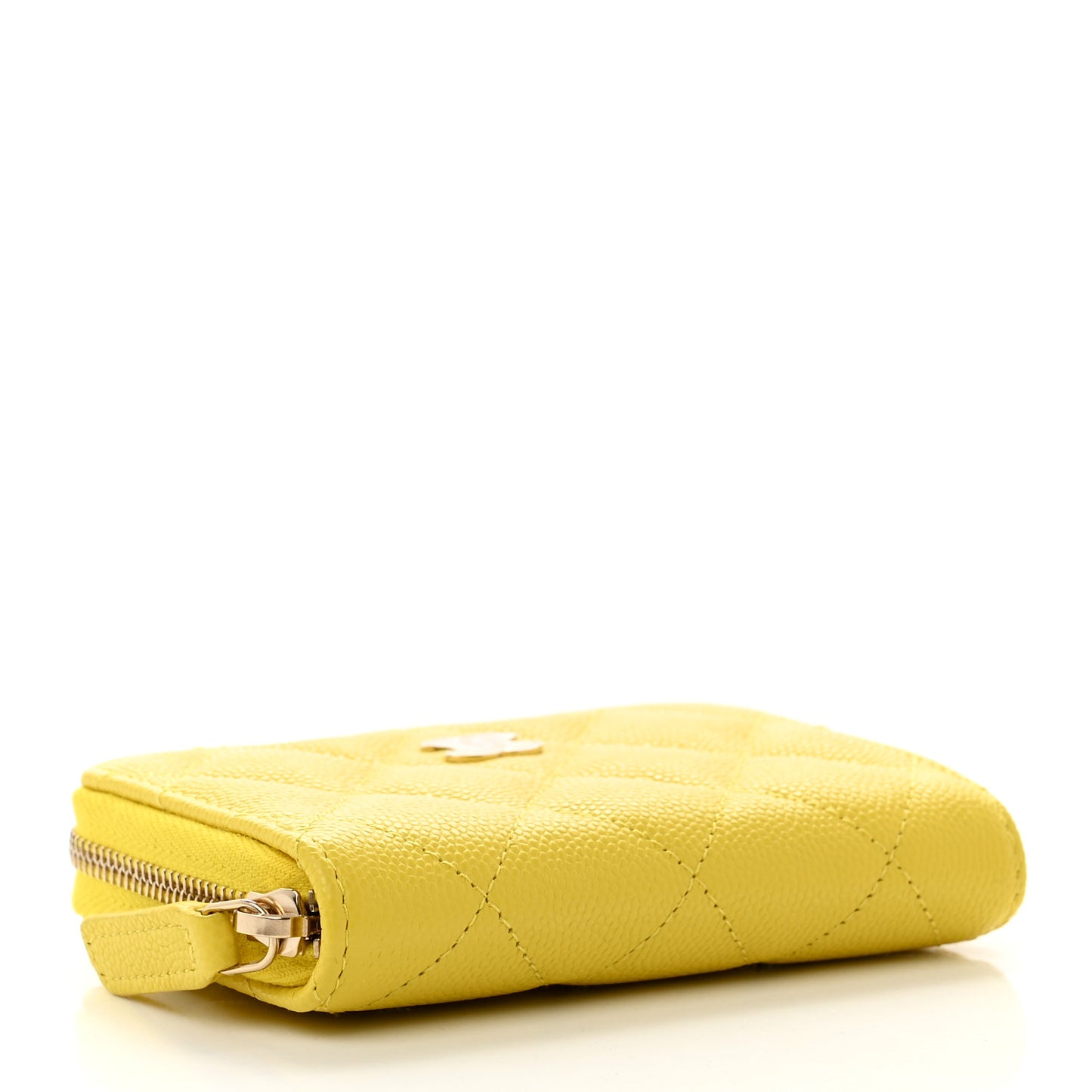 Caviar Quilted Zip Coin Purse Yellow