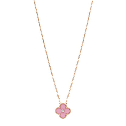 Van Cleef & Arpels VAN CLEEF & ARPELS 18K Rose Gold Diamond Pink Porcelain Vintage Alhambra Pendant Necklace 1 of 6