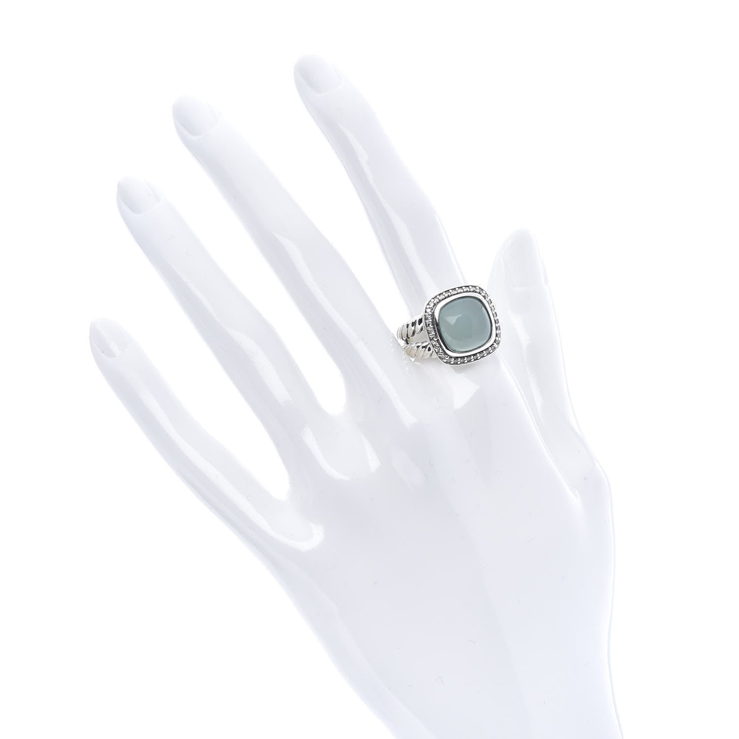 David Yurman Sterling Silver Diamond Chalcedony 11mm Albion Ring 57 8 2 of 5