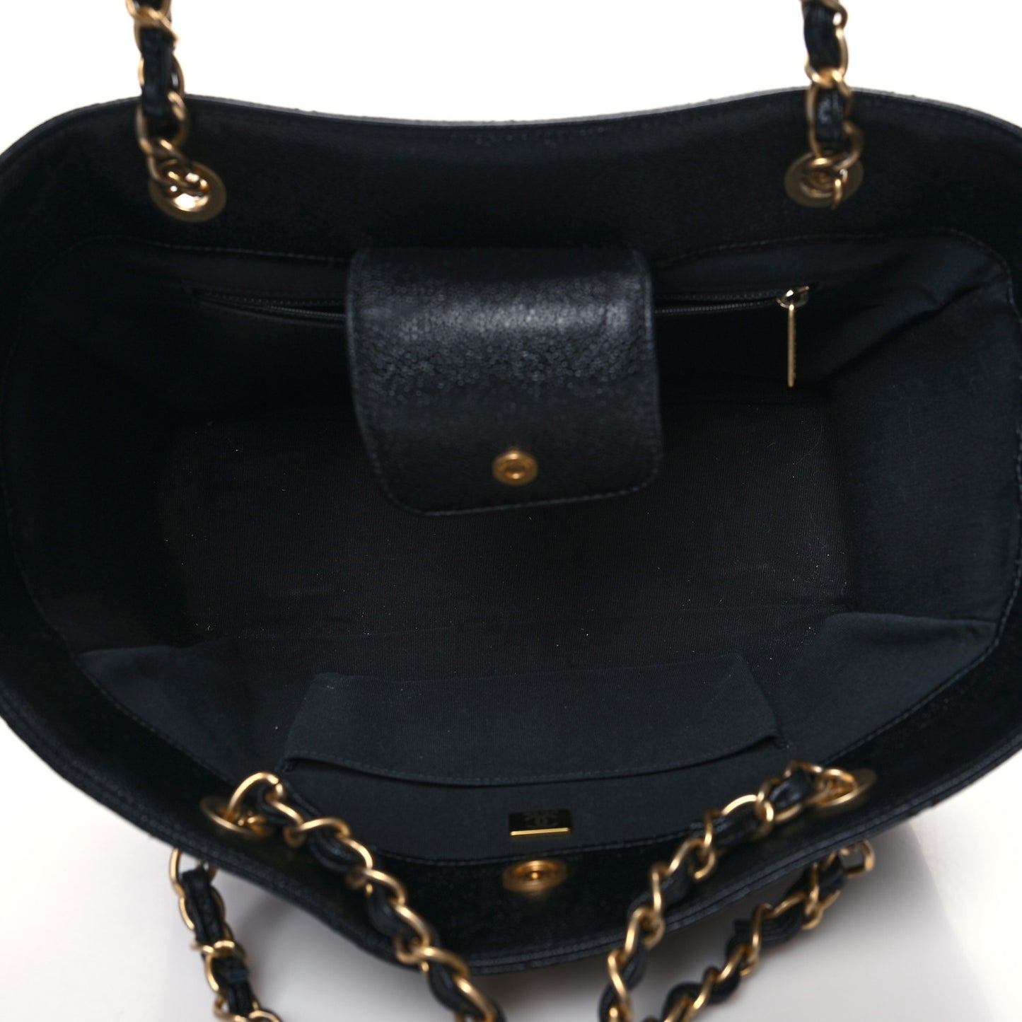 Caviar Quilted Small Shopping Tote Black