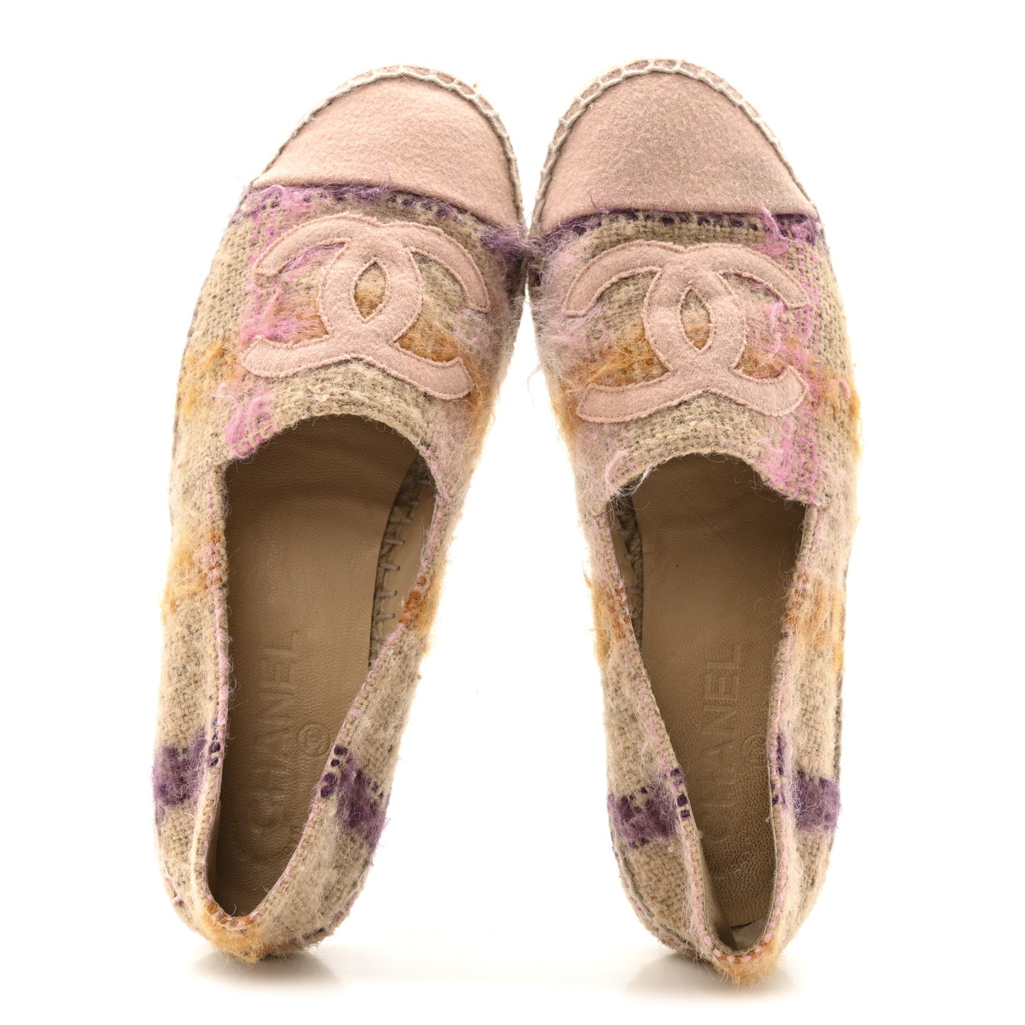 Tweed Grosgrain CC Espadrilles 38 Beige Pink Peach