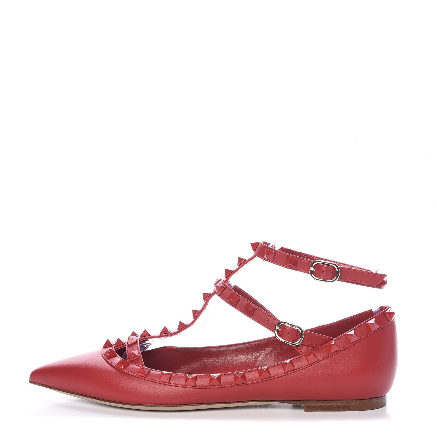Valentino Garavani Calfskin Monochrome Rockstud Cage Ballerina Flats 38 Rosso Valentino 1 of 9