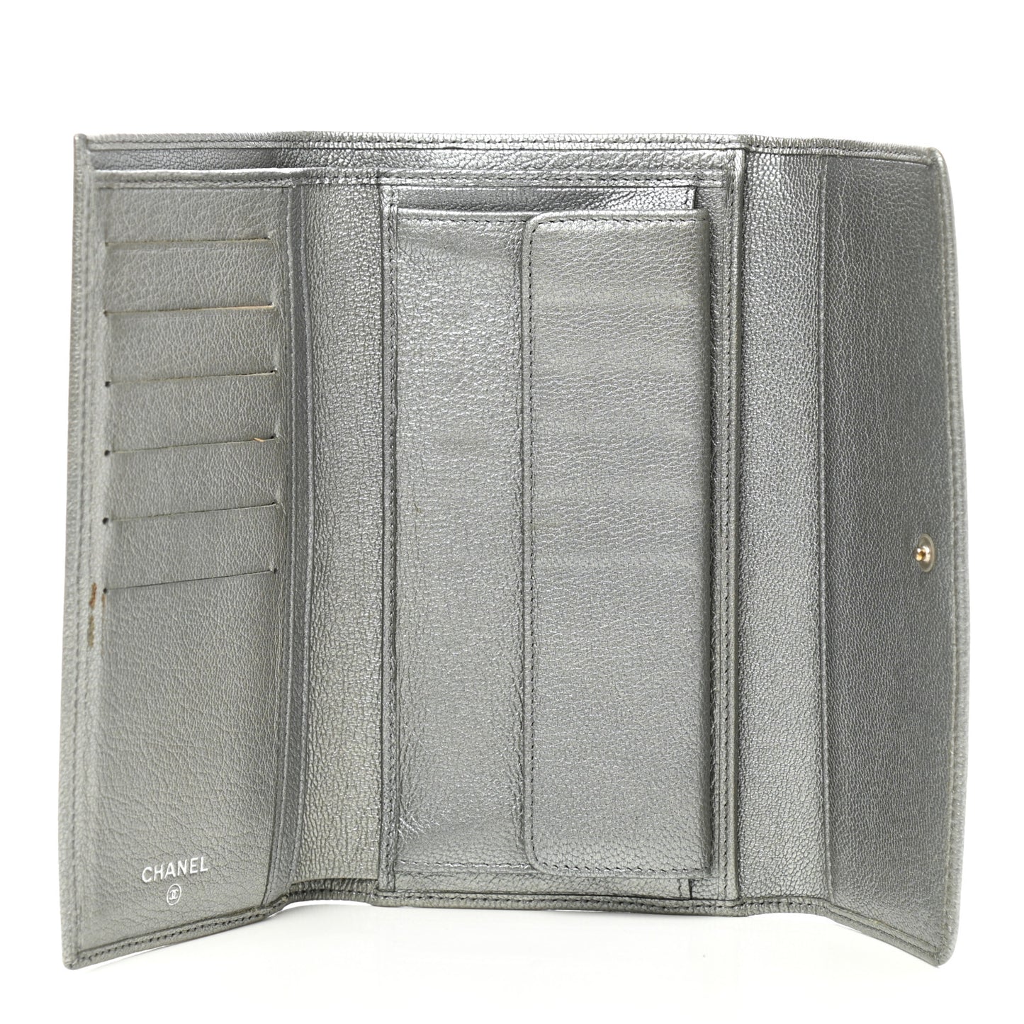 Metallic Goatskin Large Flap Wallet Silver