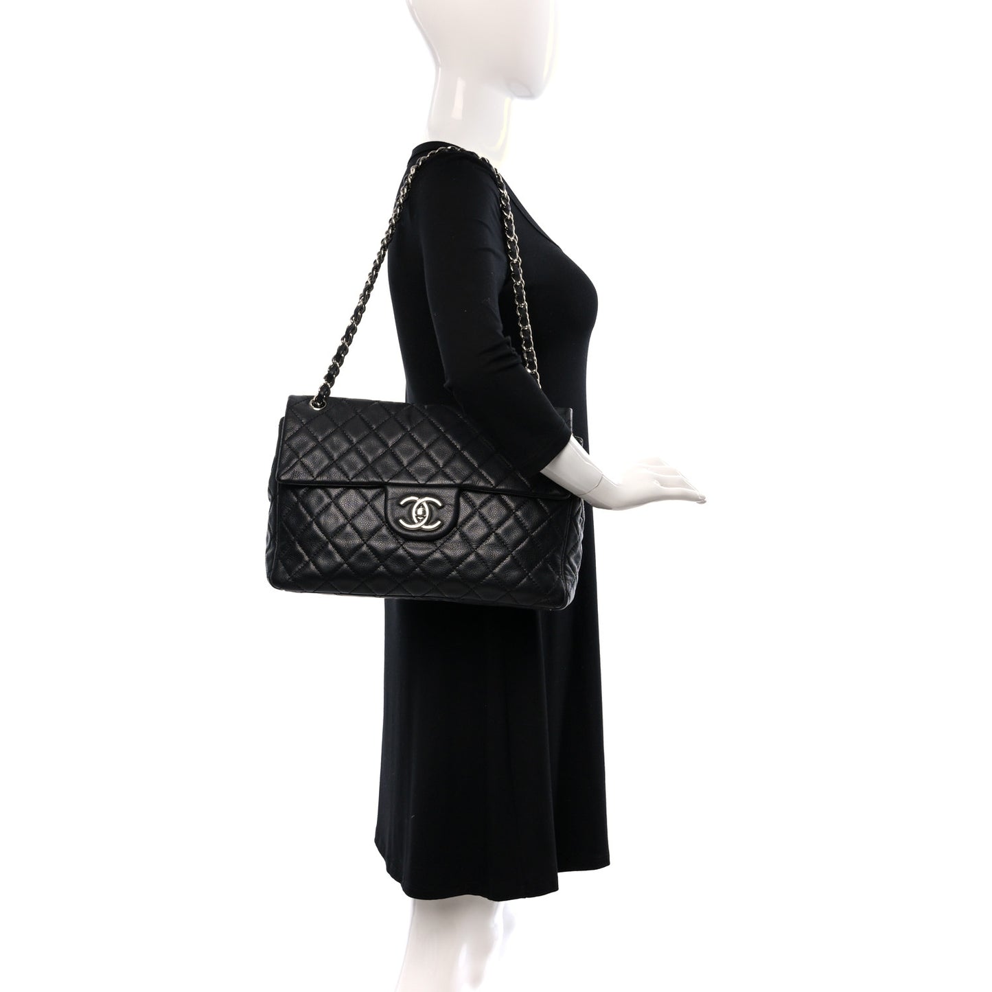 Washed Caviar Quilted Maxi Single Flap Black
