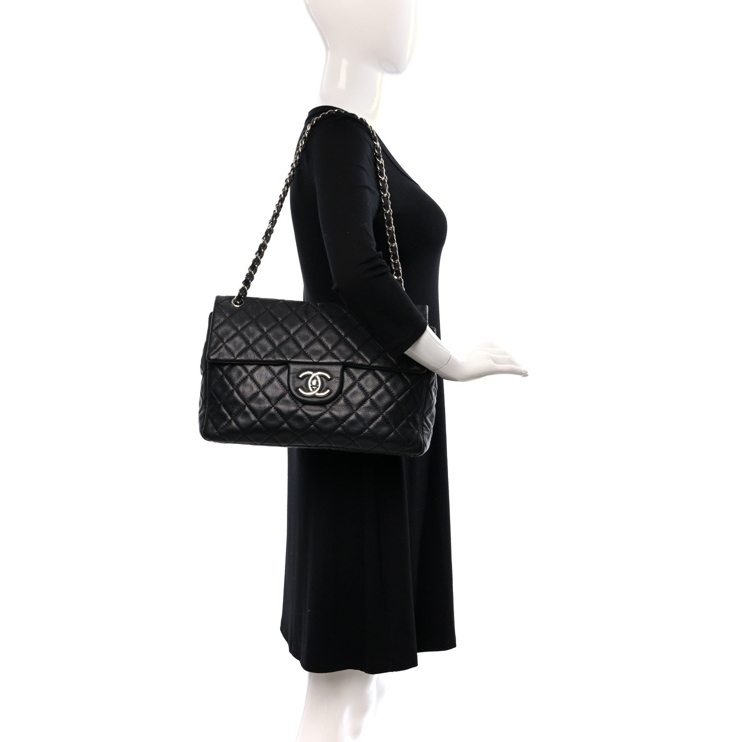 Chanel Washed Caviar Quilted Maxi Single Flap Black 2 of 9