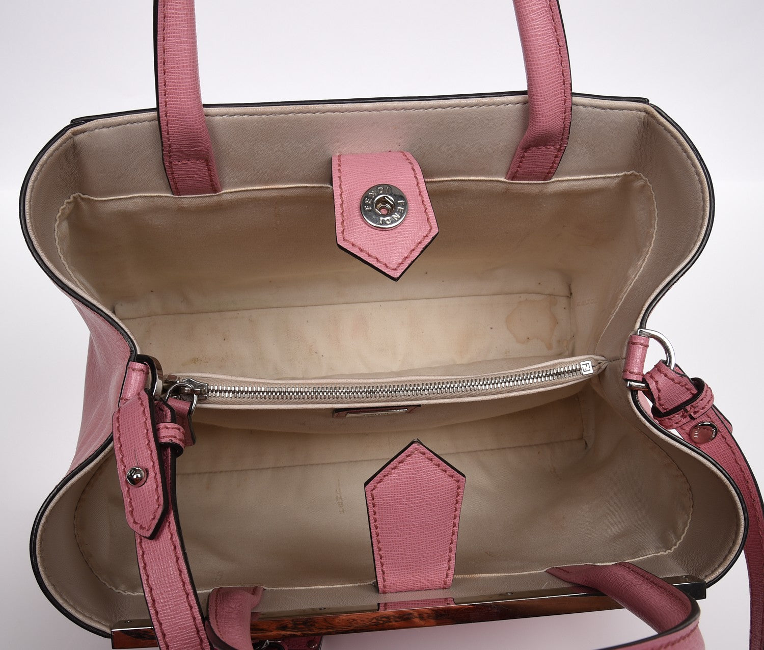 Fendi Vitello Elite Flamingo Mink Monster Charm Petite 2Jours Tote Pink Multicolor 9 of 16