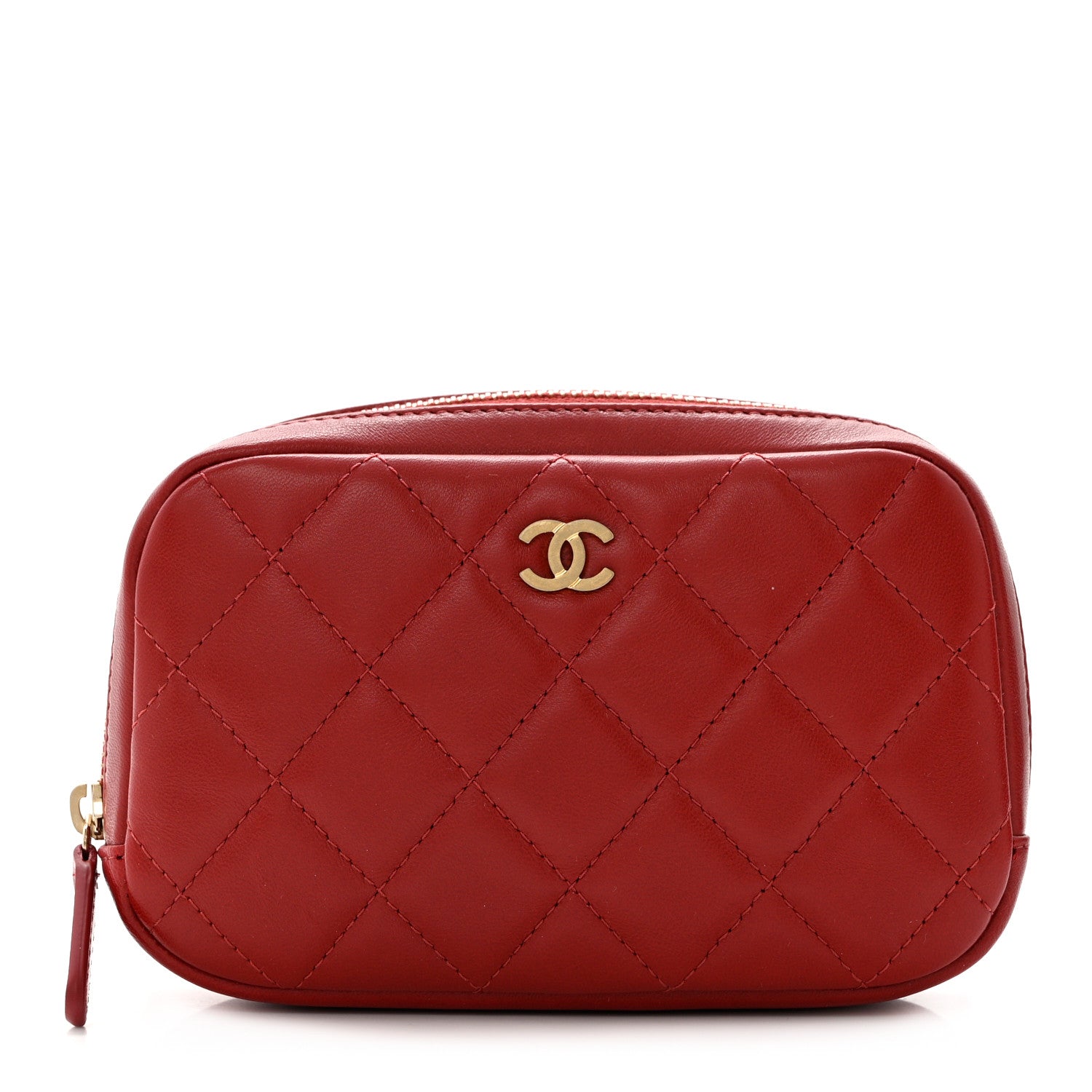 Chanel Lambskin Quilted Small Curvy Pouch Cosmetic Case Red 1 of 8