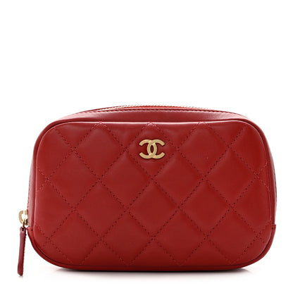 Chanel Lambskin Quilted Small Curvy Pouch Cosmetic Case Red 1 of 8