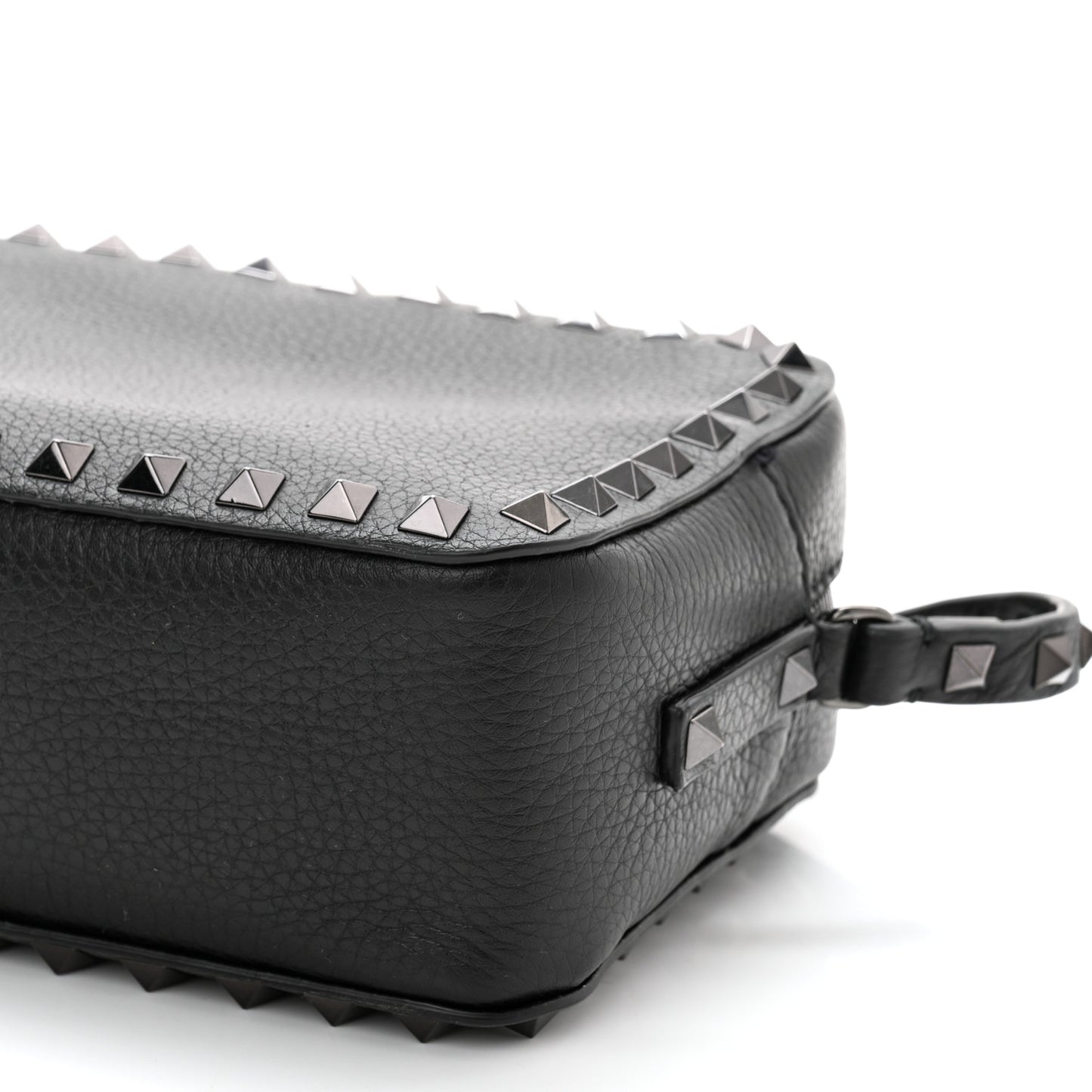 Pebbled Calfskin Rockstud Camera Crossbody Bag Black