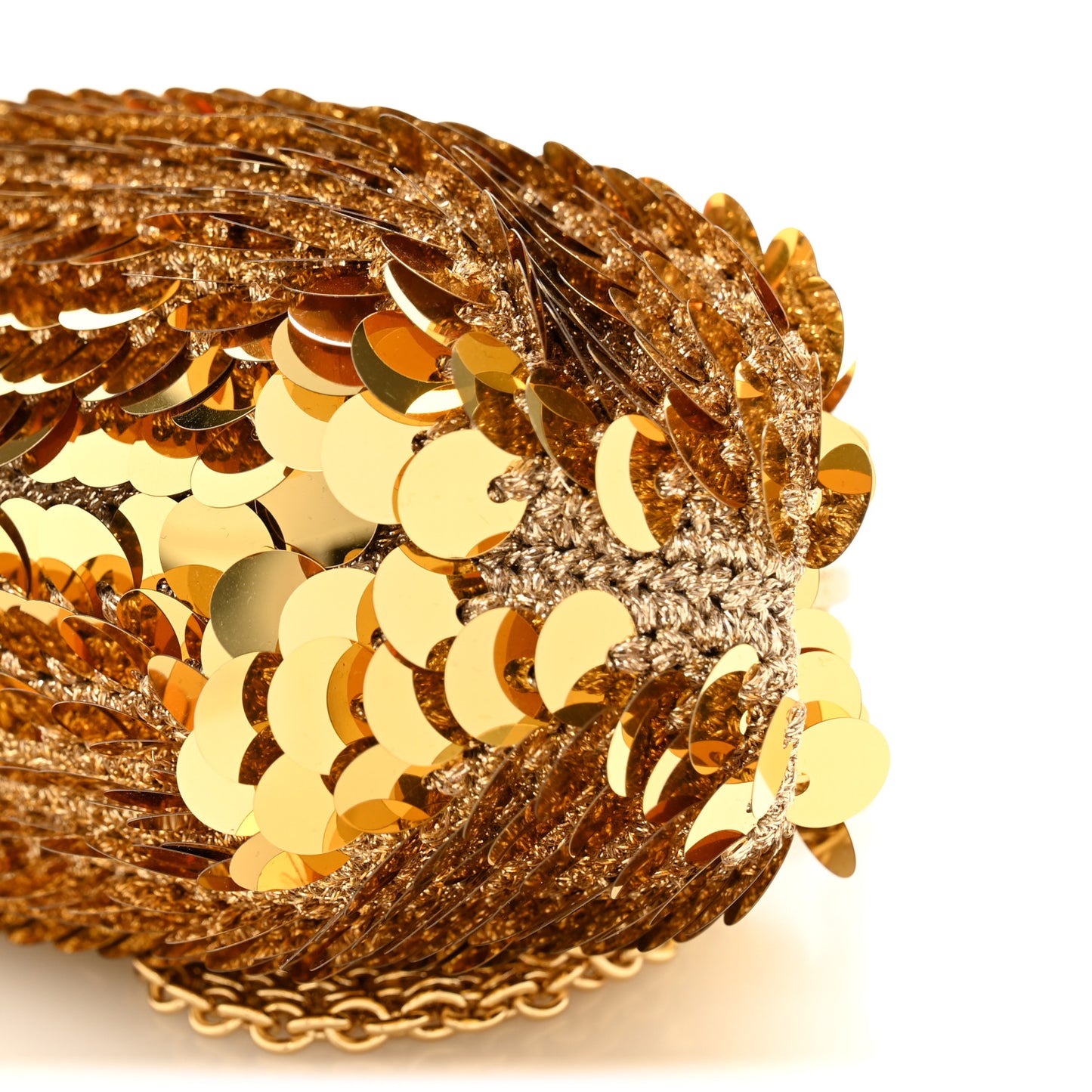 Crochet Sequin Paillettes Crystal Embellished Chain Clutch Gold