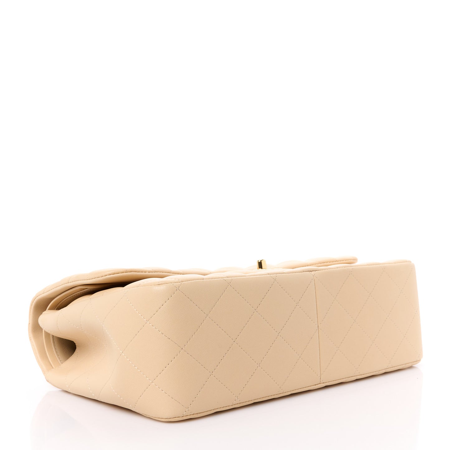 Lambskin Quilted Jumbo Double Flap Beige