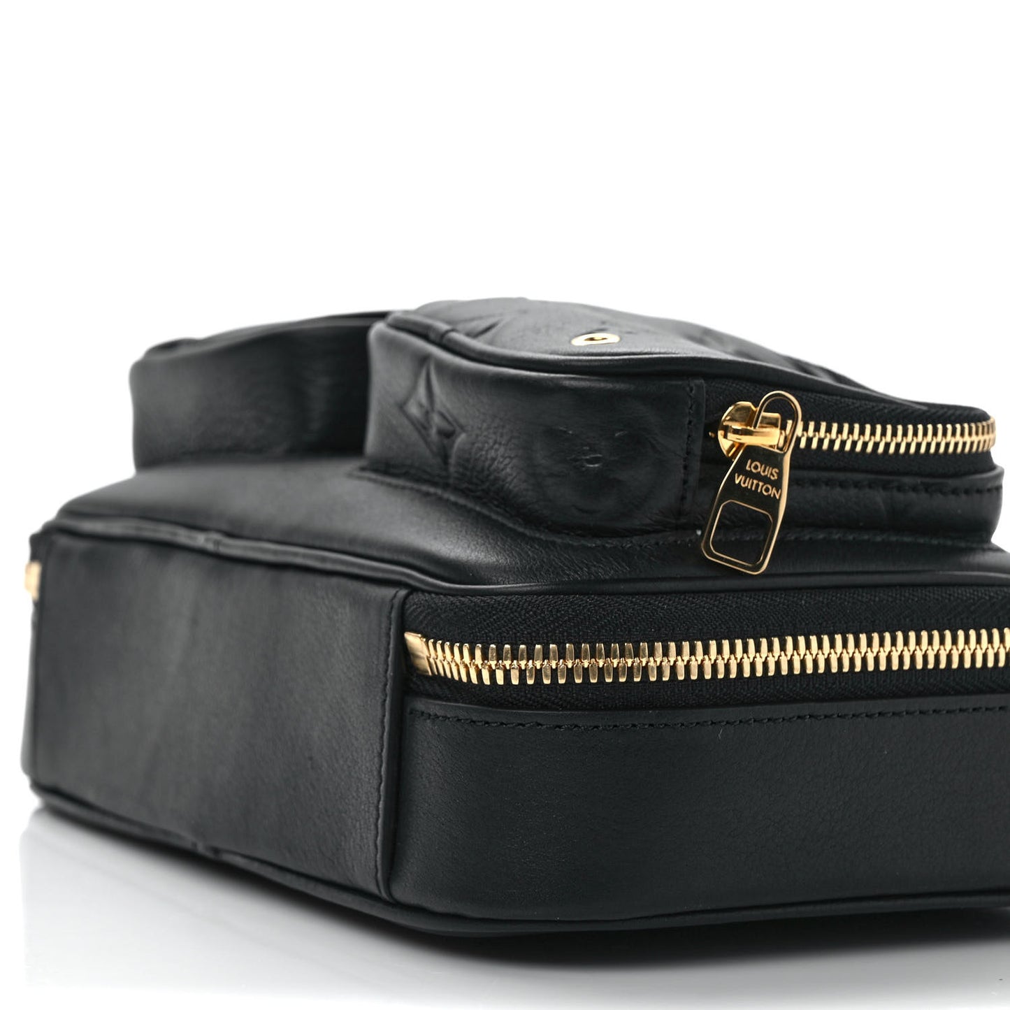 Calfskin Monogram Embossed Utility Crossbody Black