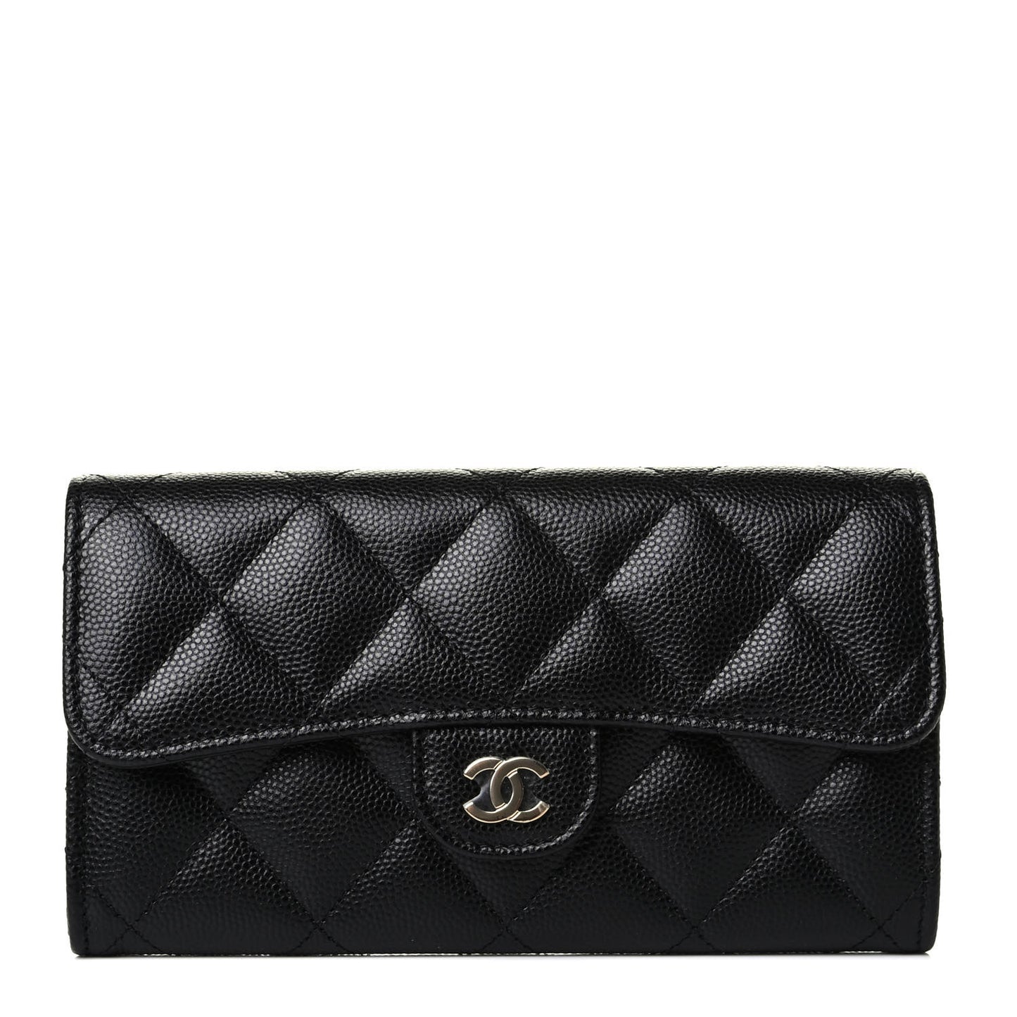 Caviar Quilted Medium Gusset Flap Wallet Black