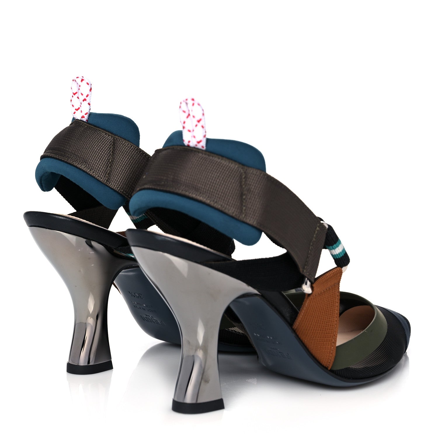 Fendi Technical Mesh Colibri 85mm Slingback Pumps 36.5 Black Verde Military 4 of 8