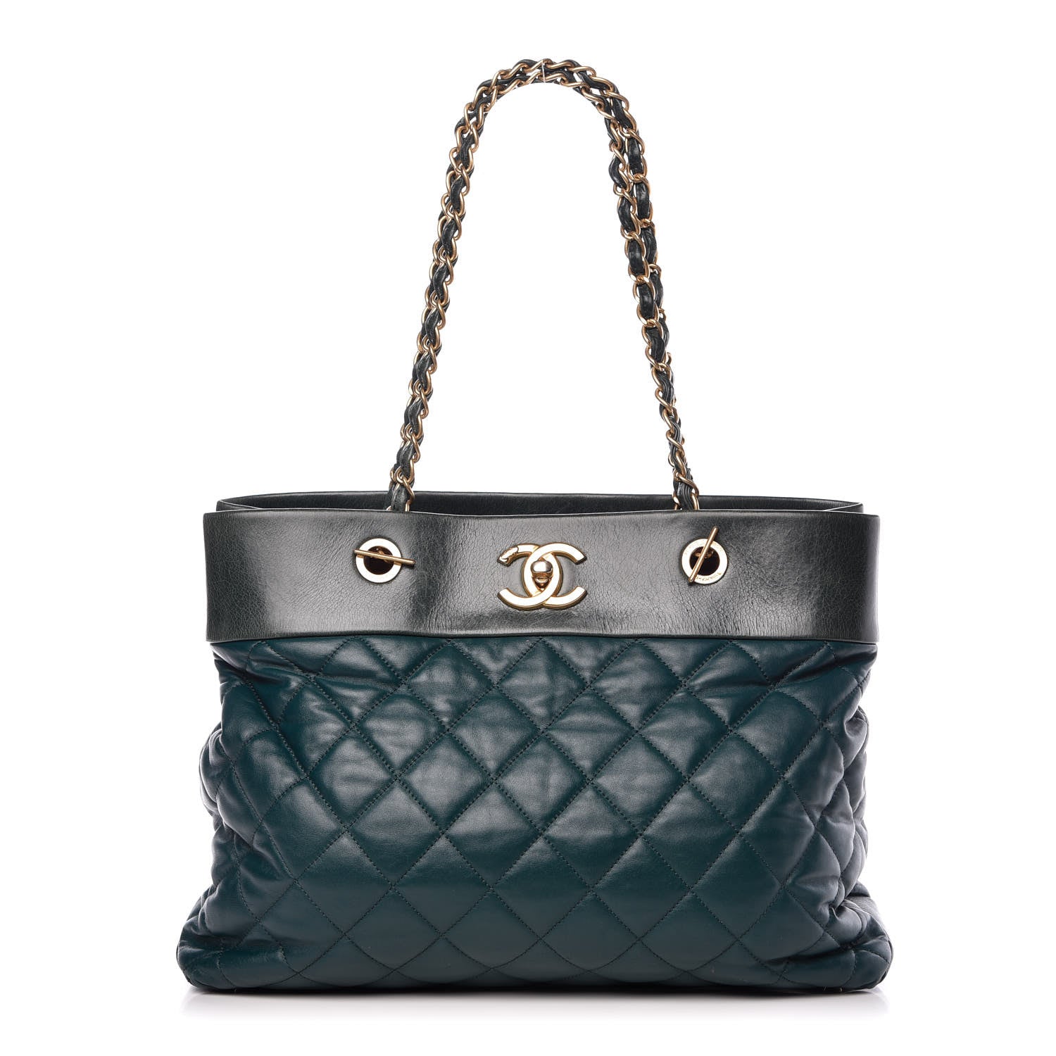 Chanel Calfskin Quilted Large Soft Elegance Tote Green 1 of 12