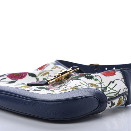 Gucci Canvas Flora Medium Jackie Hobo Blue Agata 10 of 11