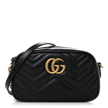 Gucci Calfskin Matelasse Small GG Marmont Chain Shoulder Bag Black 1 of 10