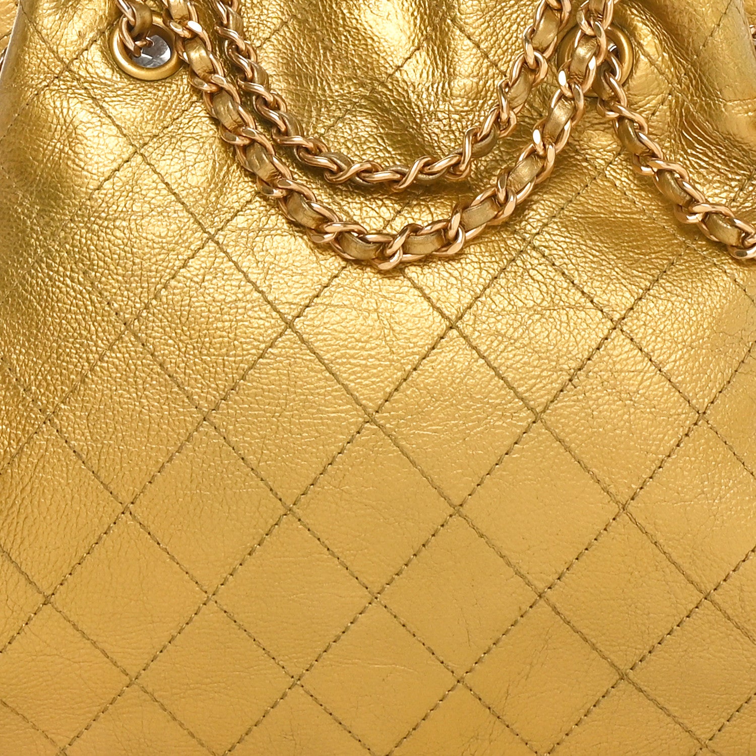 Chanel Metallic Calfskin Quilted Small Drawstring Bag Gold 8 of 10
