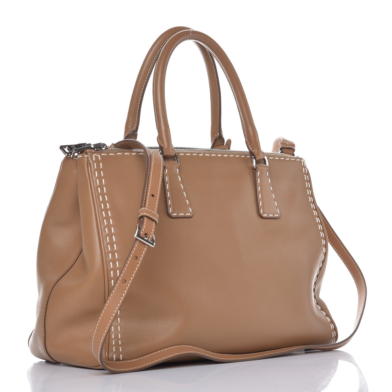 Prada City Calf Hand Stitched Medium Galleria Double Zip Tote Caramel 4 of 8
