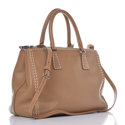 Prada City Calf Hand Stitched Medium Galleria Double Zip Tote Caramel 4 of 8