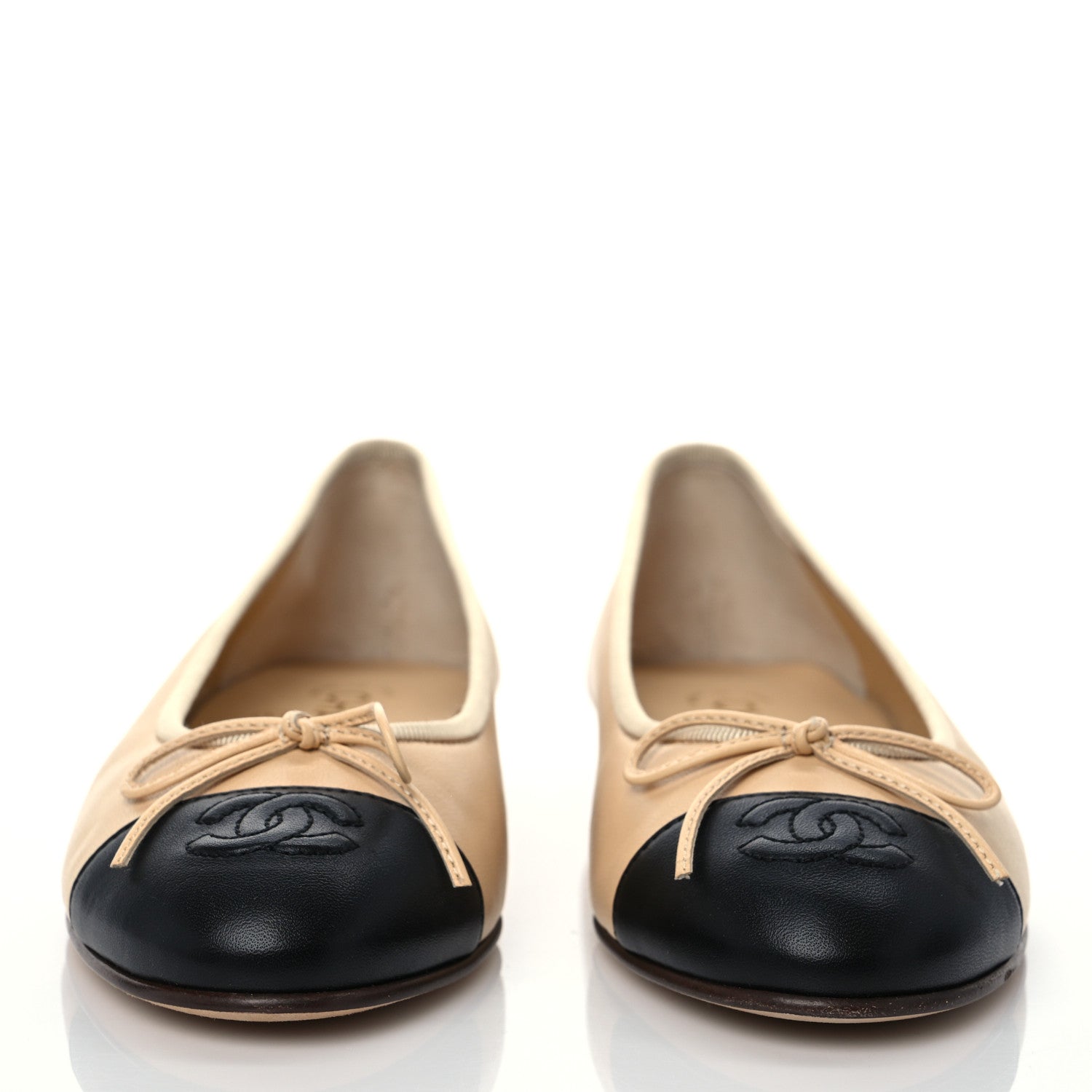 Chanel Lambskin Cap Toe CC Ballerina Flats 37 Beige Black 3 of 10