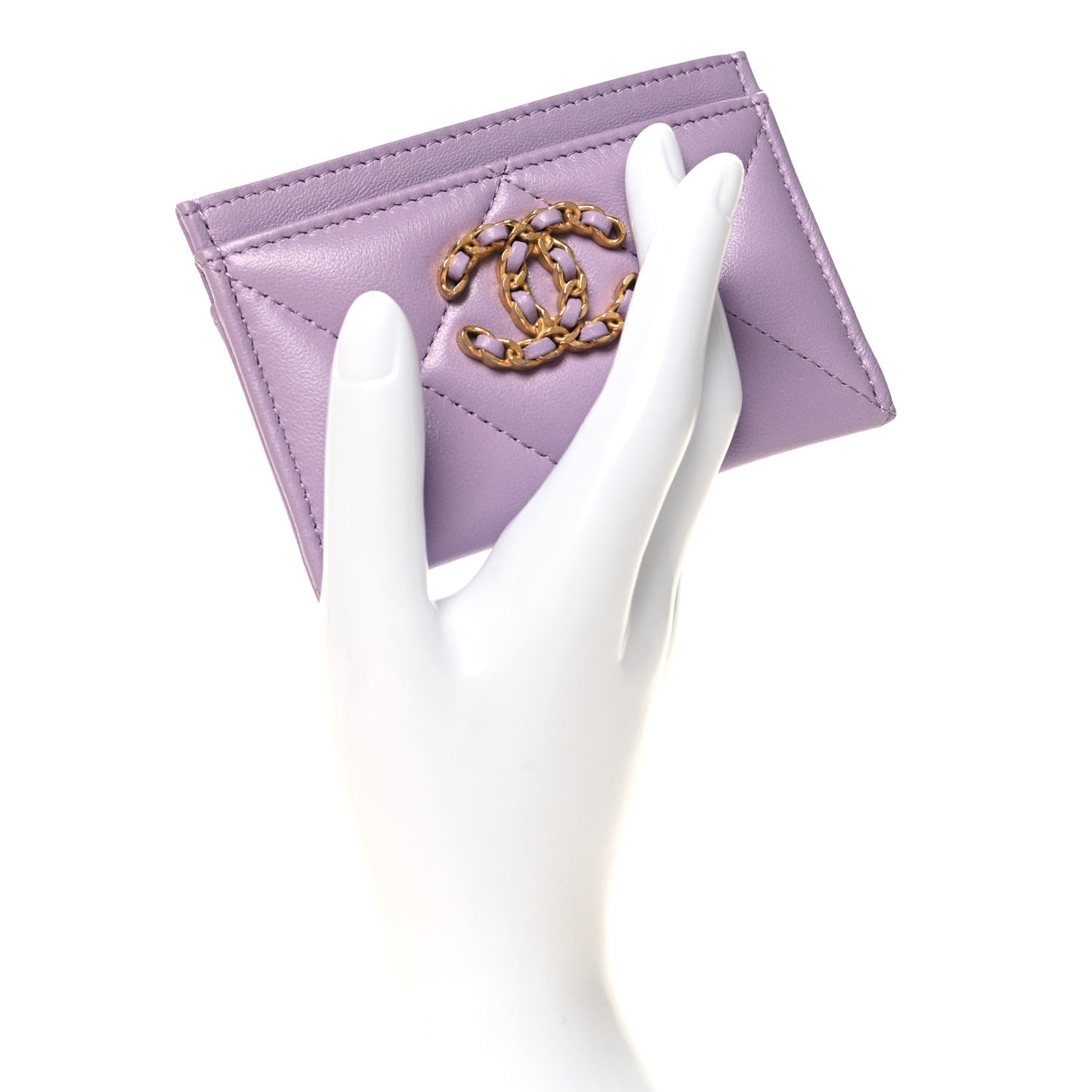 Lambskin Quilted Chanel 19 Card Holder Light Purple