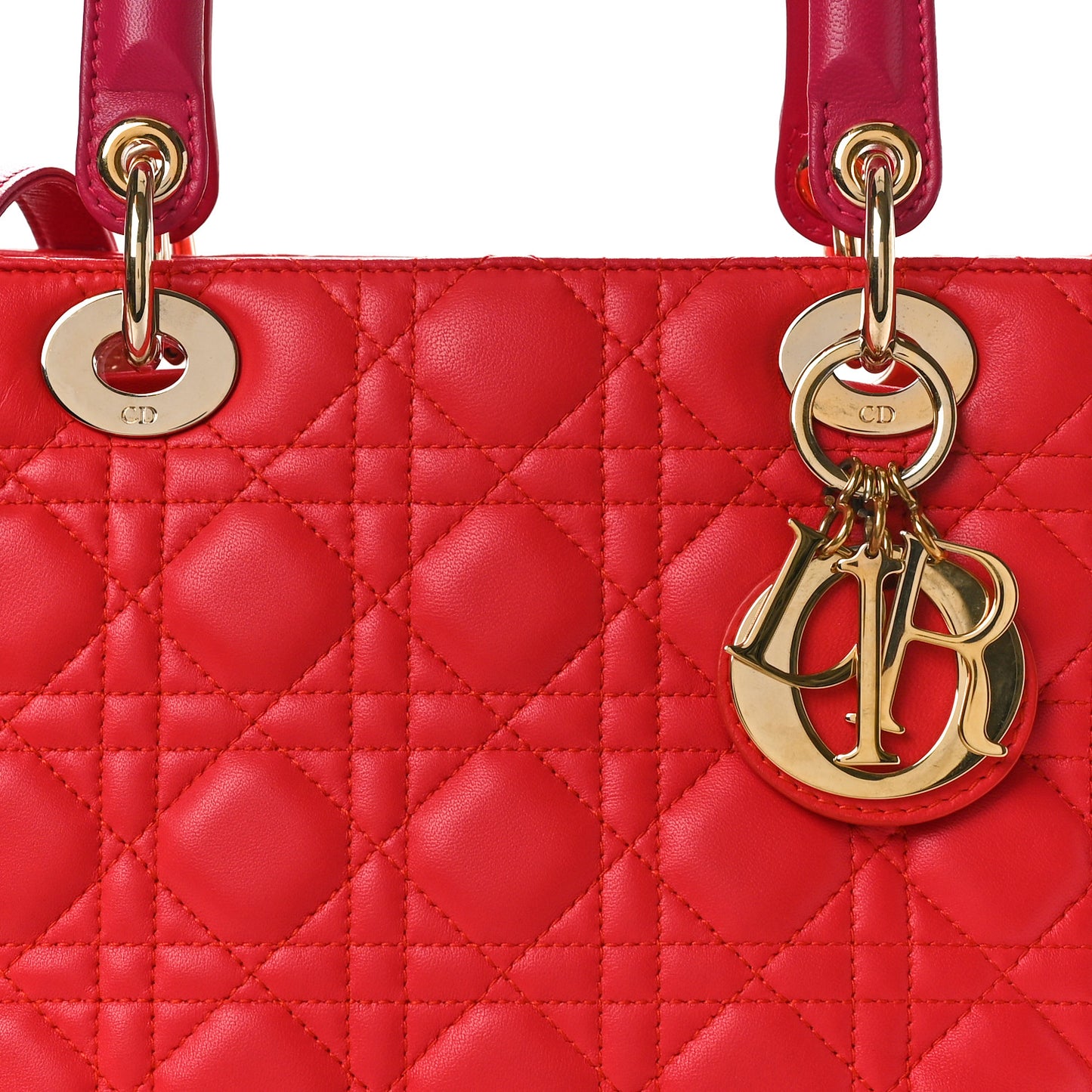 Lambskin Cannage Medium Bi-Color Lady Dior Orange Fuchsia