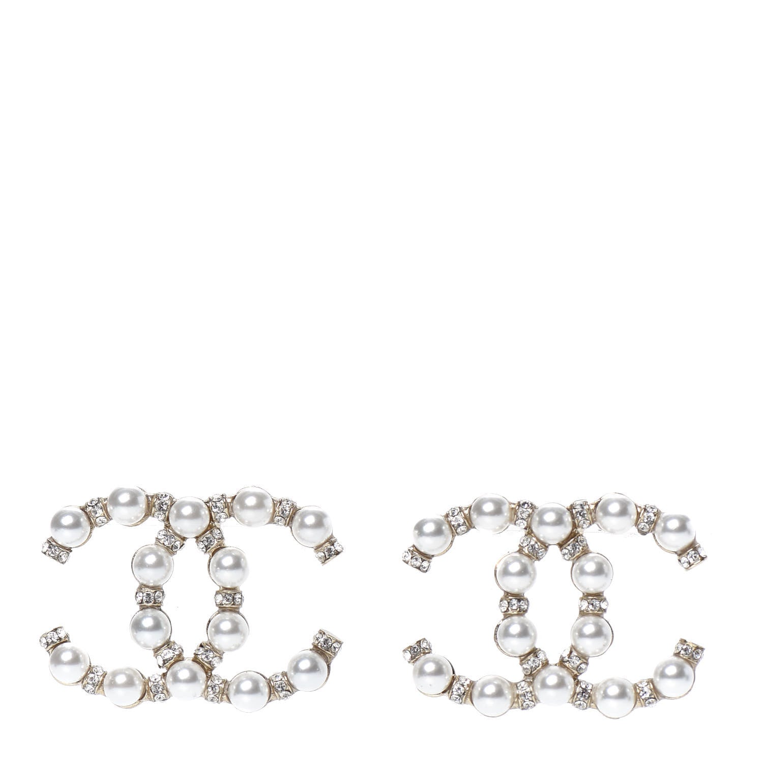 Chanel Pearl Crystal Nefertiti CC Earrings Gold 1 of 5