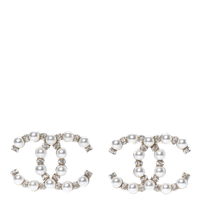Chanel Pearl Crystal Nefertiti CC Earrings Gold 1 of 5