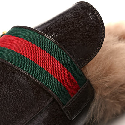 Gucci Goatskin Fur Web GG Mens Princetown Slippers 12 Cocoa 10 of 10