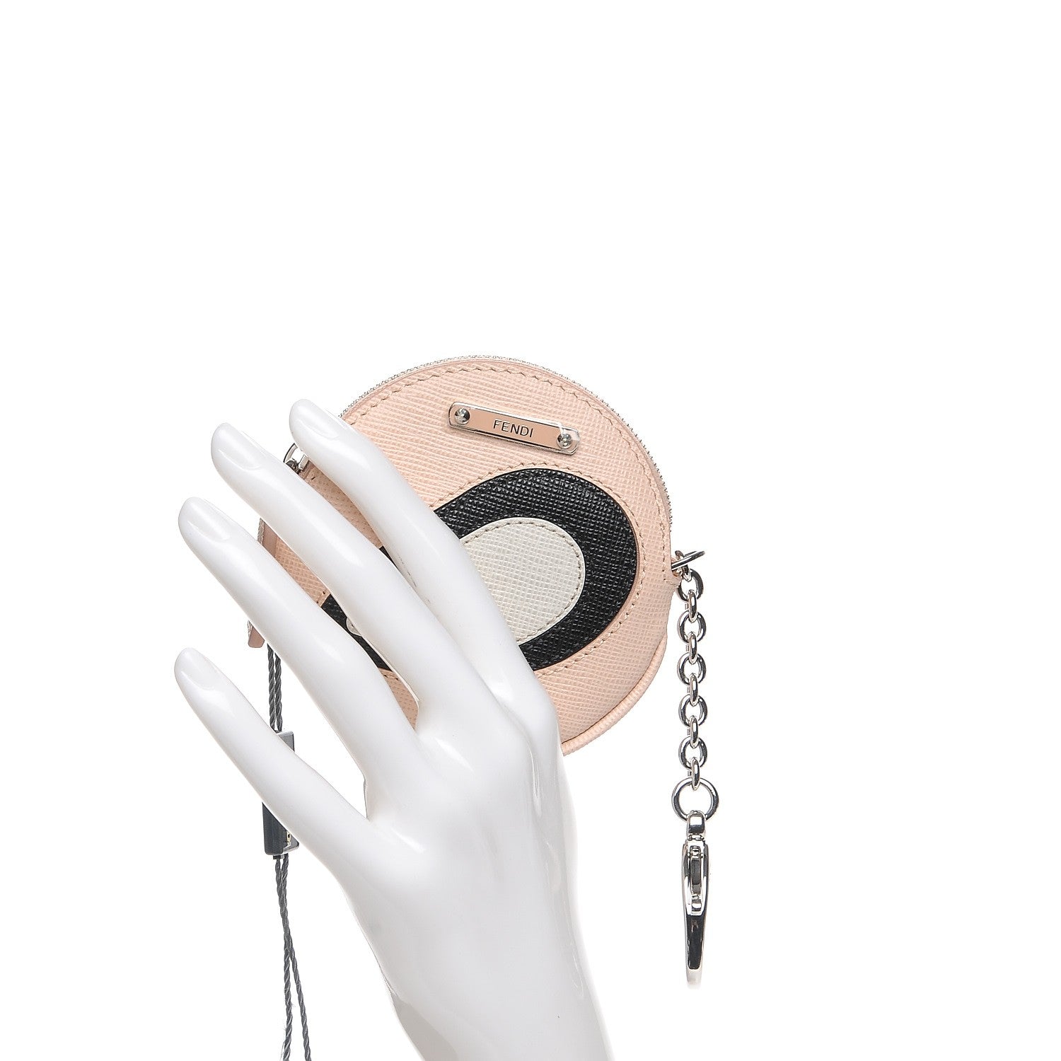 Fendi Saffiano Monster Eye Coin Purse Key Case Rosa Plaster 2 of 7